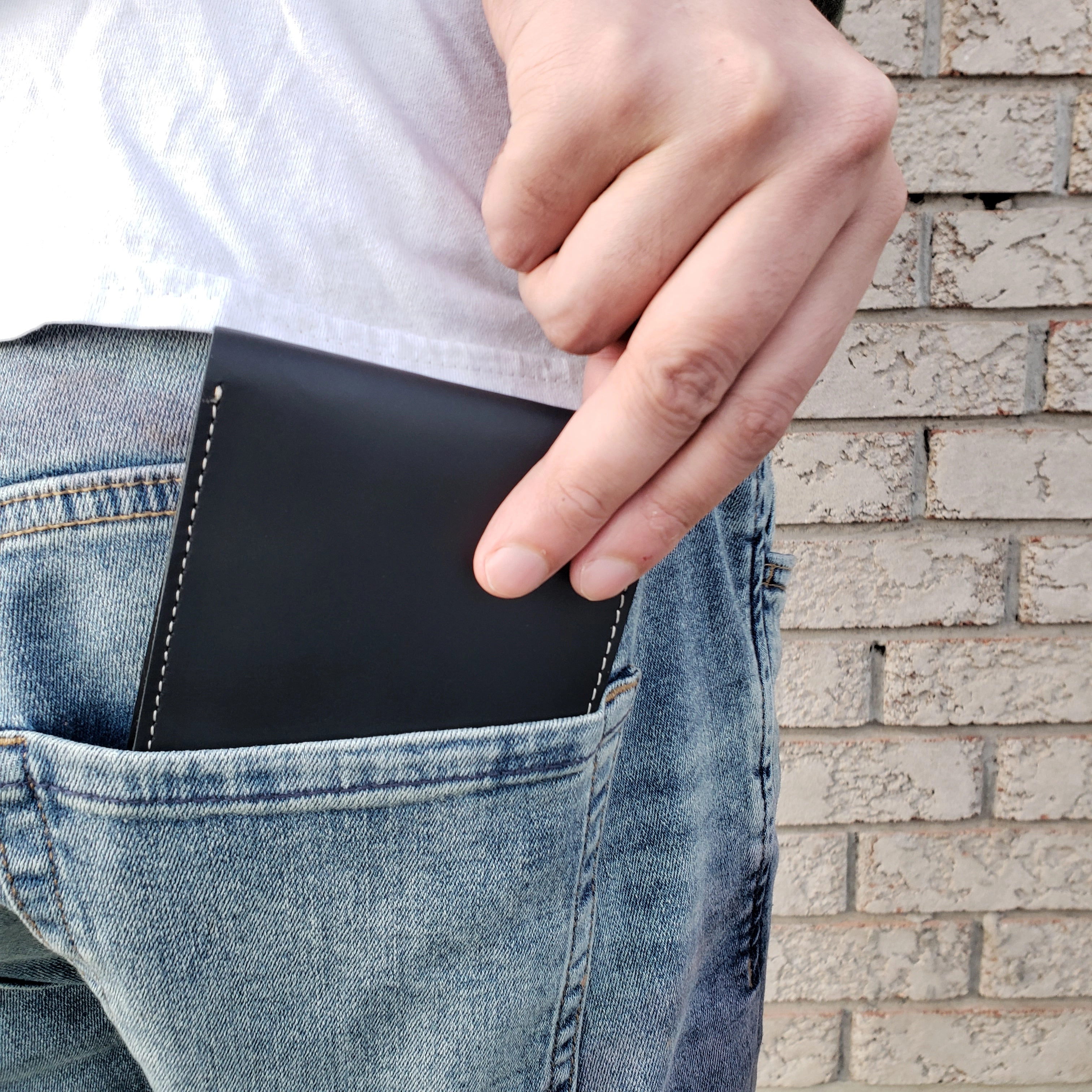 Engraved Black Full Grain Leather Minimalist Wallet