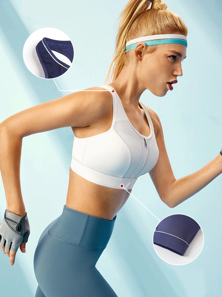 Front Zipper Moisture Wicking High Impact Reversible Seamless Sports Bra