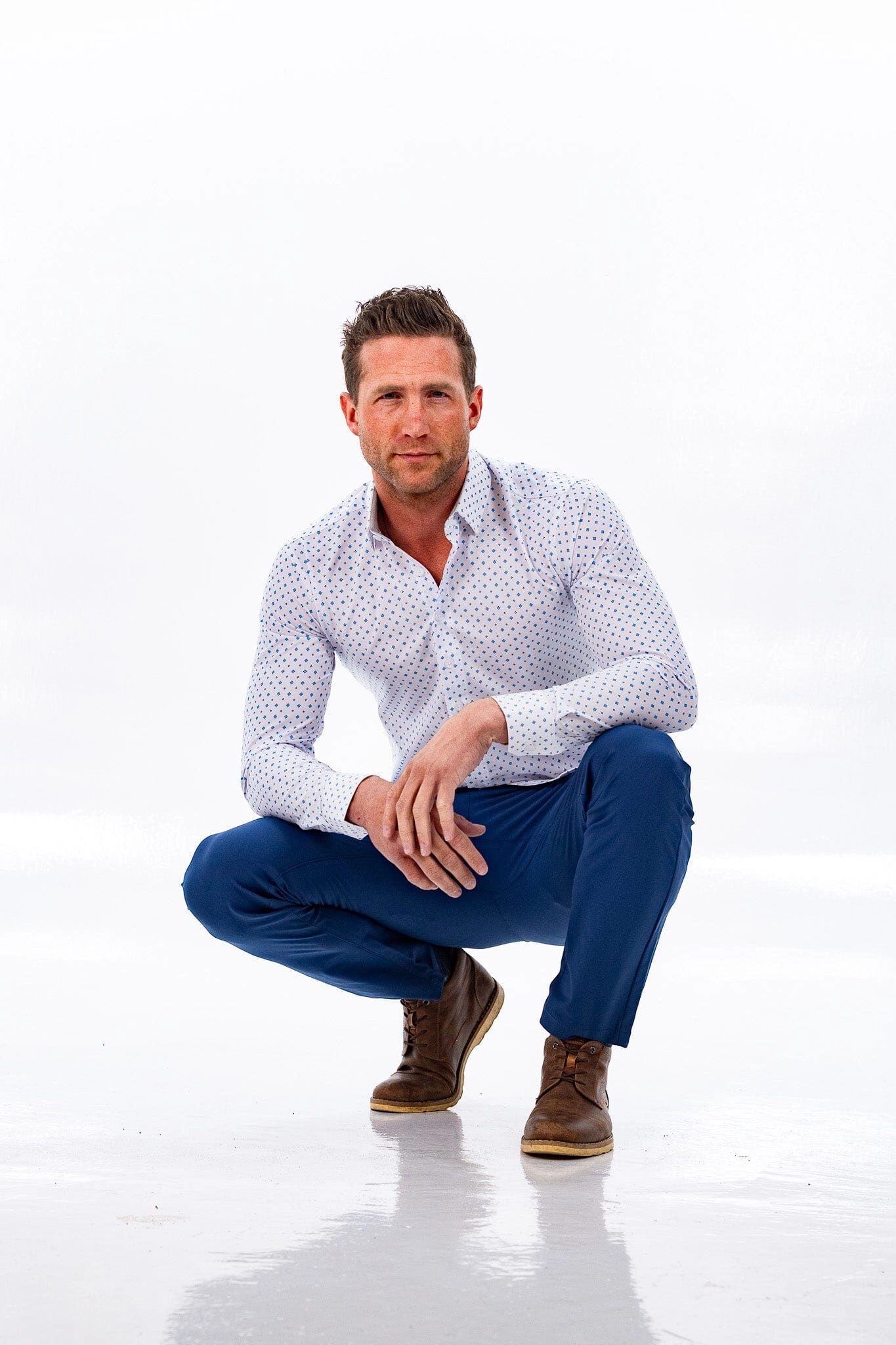 Hustle Sport Shirt - Long Sleeve - White Cobalt Diamond