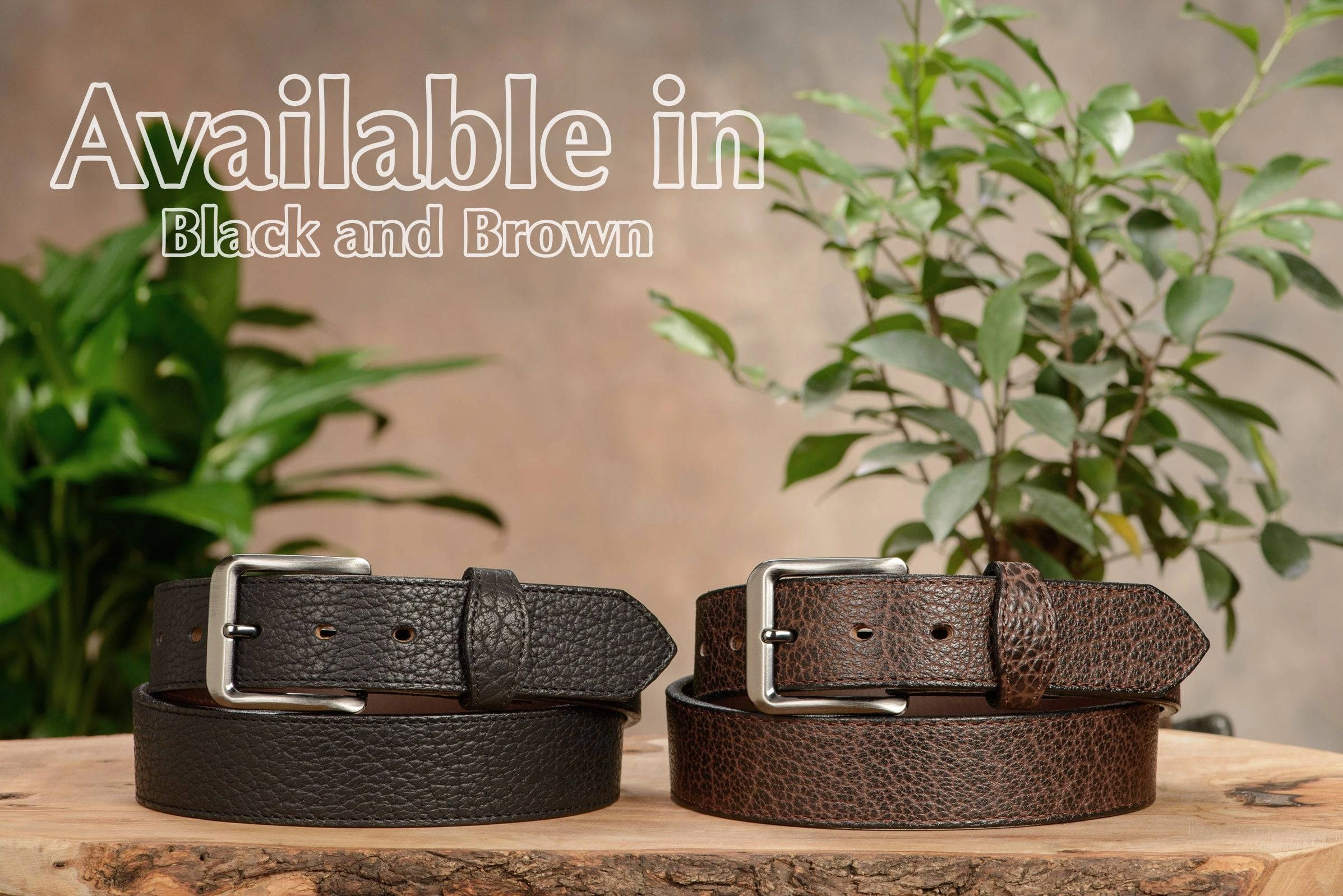 The Forester: Men's Brown Stitched American Bison Leather Belt 1.50"