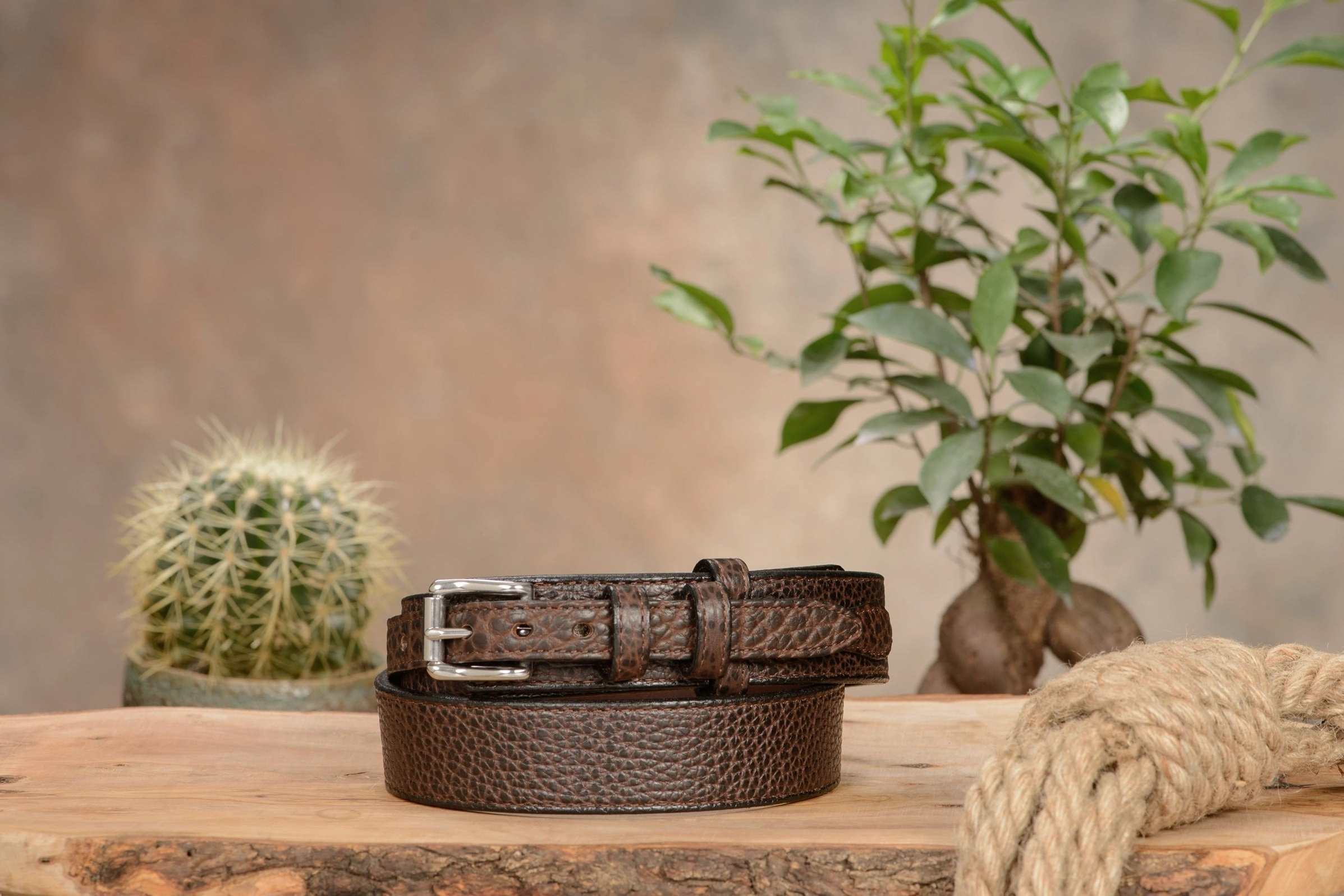 The Forester: Men's Brown Stitched American Bison Ranger Leather Belt 1.50"