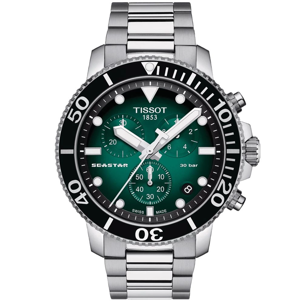Tissot Seastar 1000 Chronograph 45.5mm Green Dial Gents Quartz Watch T1204171109101
