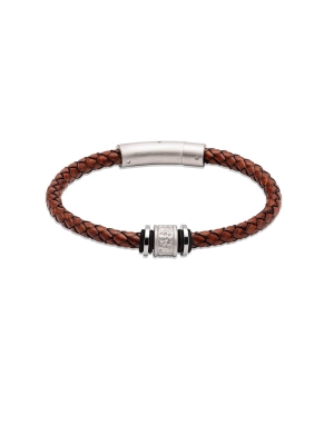 Unique & Co. 21cm Antique Dark Brown Leather Bracelet with Gunmetal Matte & Polished Steel Clasp