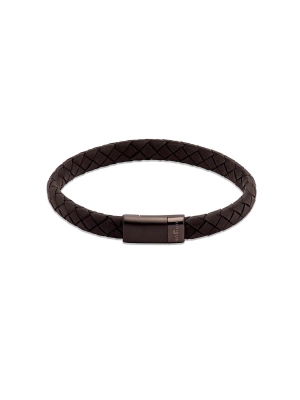 Unique & Co. 21cm Black Leather Bracelet with Black IP Plated Clasp