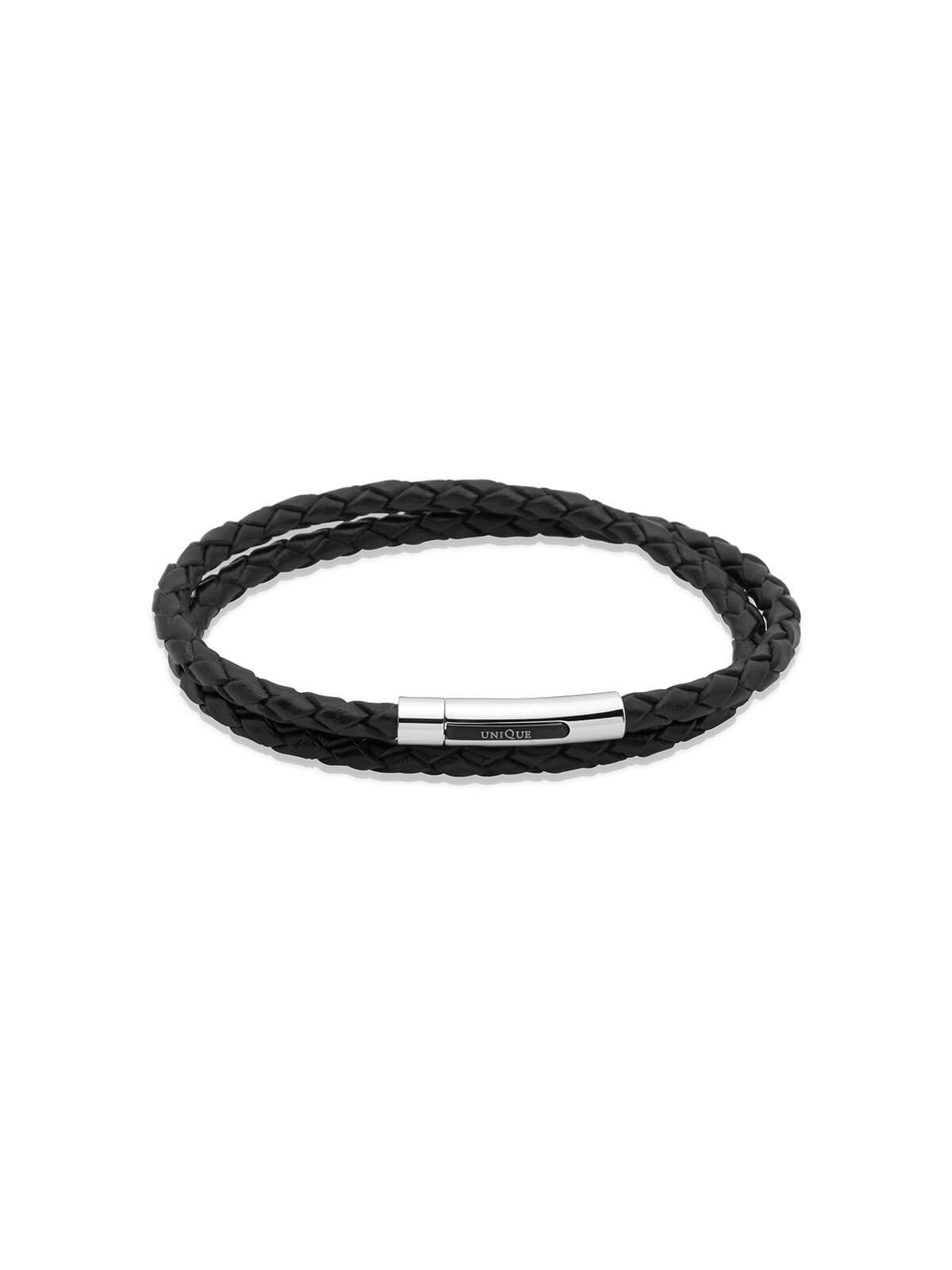 Unique & Co. 21cm Black Leather Double Wrap Bracelet