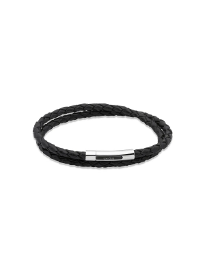 Unique & Co. 21cm Black Leather Double Wrap Bracelet
