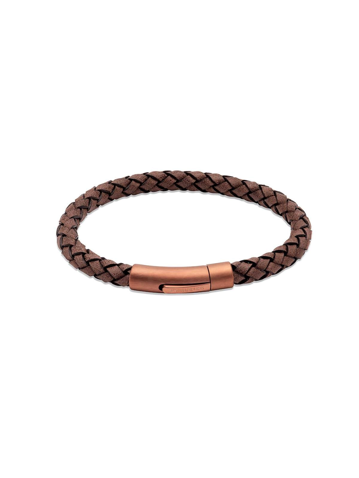 Unique & Co. 21cm Moro Leather Bracelet with Matte Brown IP Plated Clasp