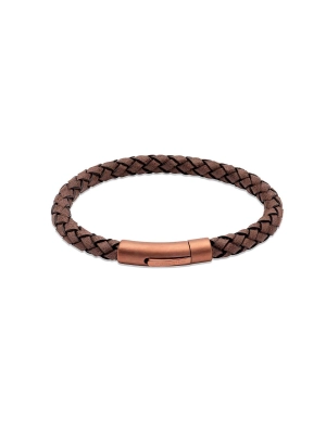 Unique & Co. 21cm Moro Leather Bracelet with Matte Brown IP Plated Clasp