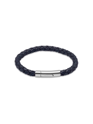 Unique & Co. 21cm Navy Blue Leather Bracelet with Steel Clasp