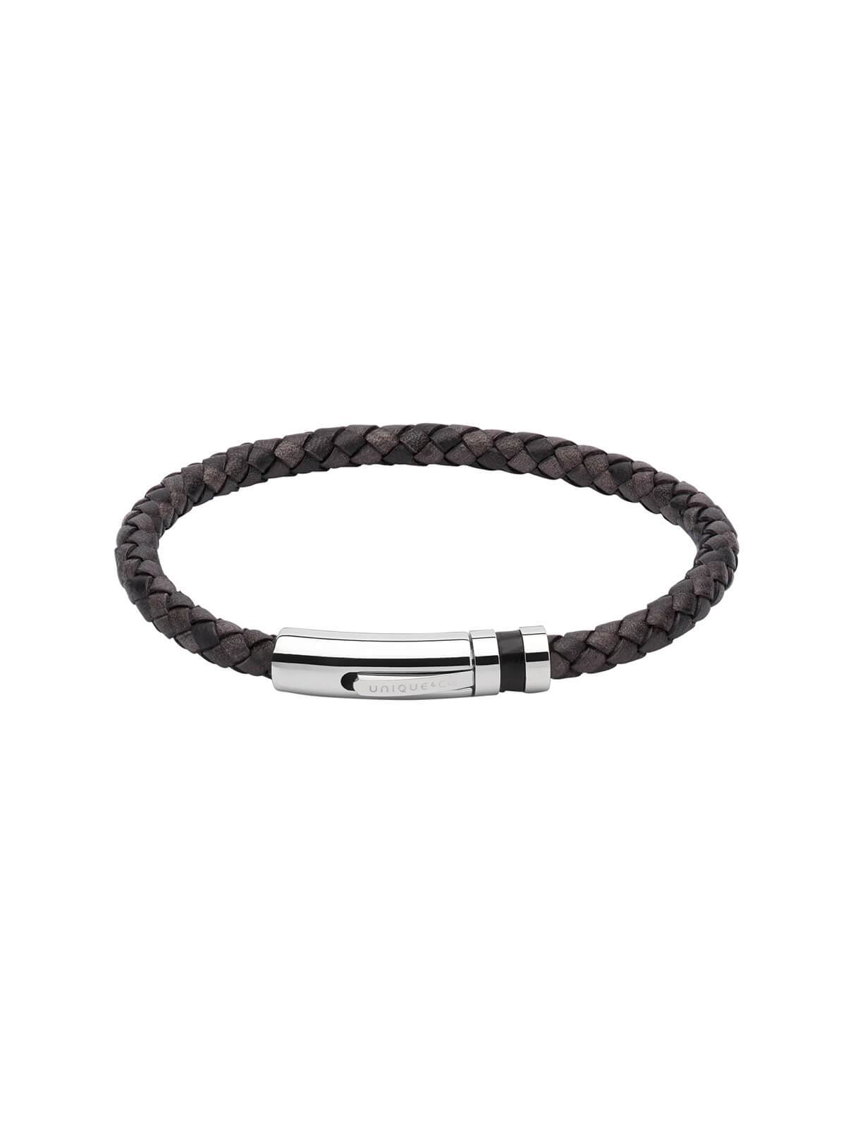 Unique & Co. 23cm Antique Black Leather Bracelet with Leather Inlay Clasp