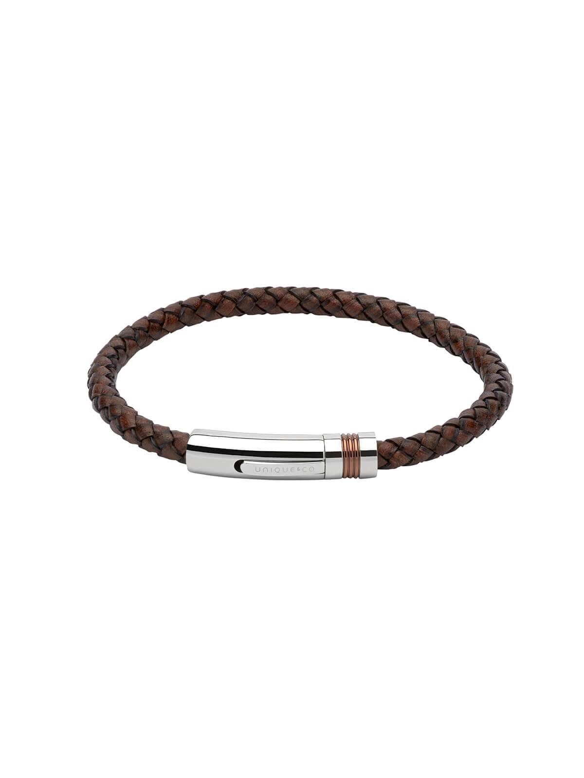 Unique & Co. 23cm Antique Dark Brown Leather Bracelet with Brown IP Plated Clasp