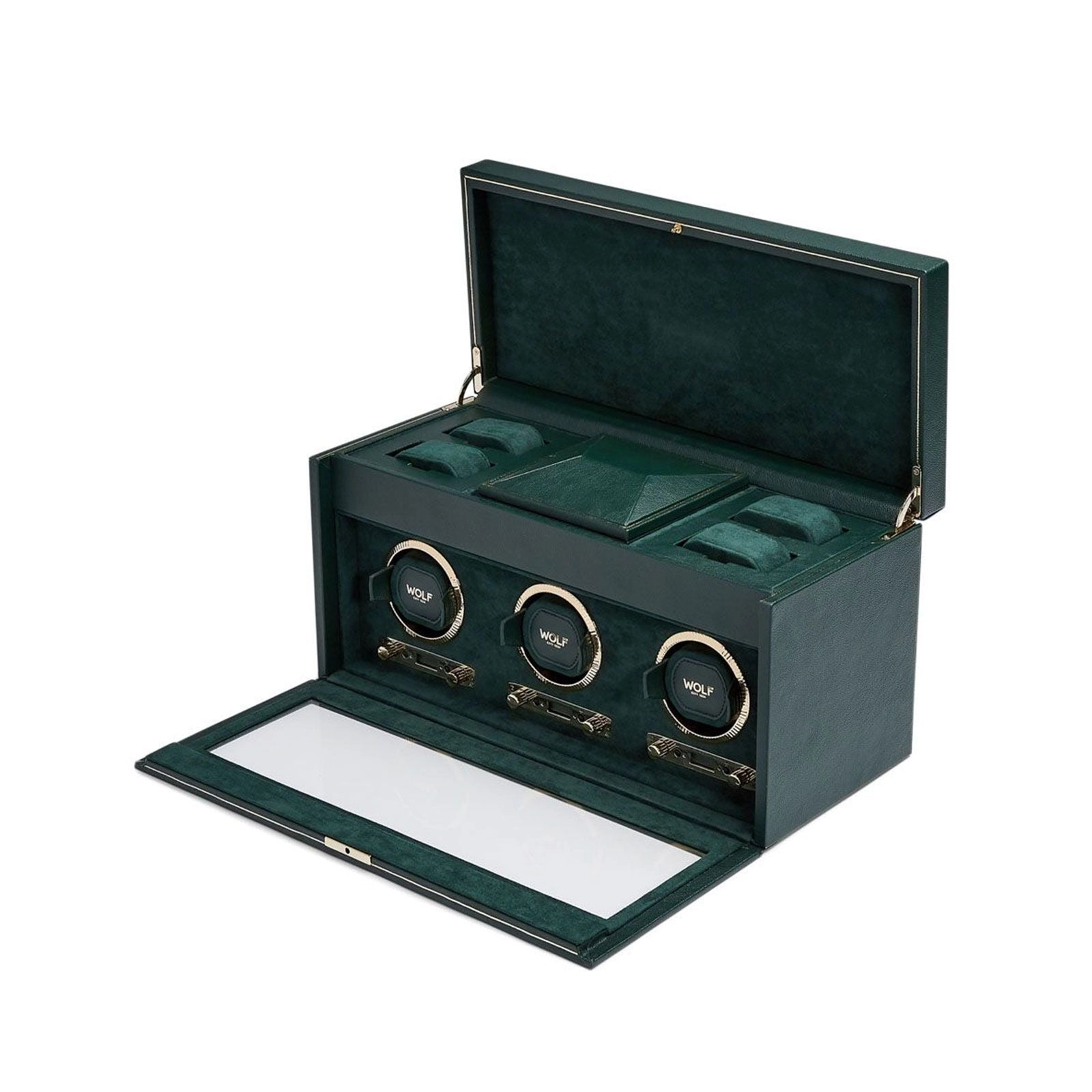 Wolf British Racing Triple Watch Winder With Storage Green 792341